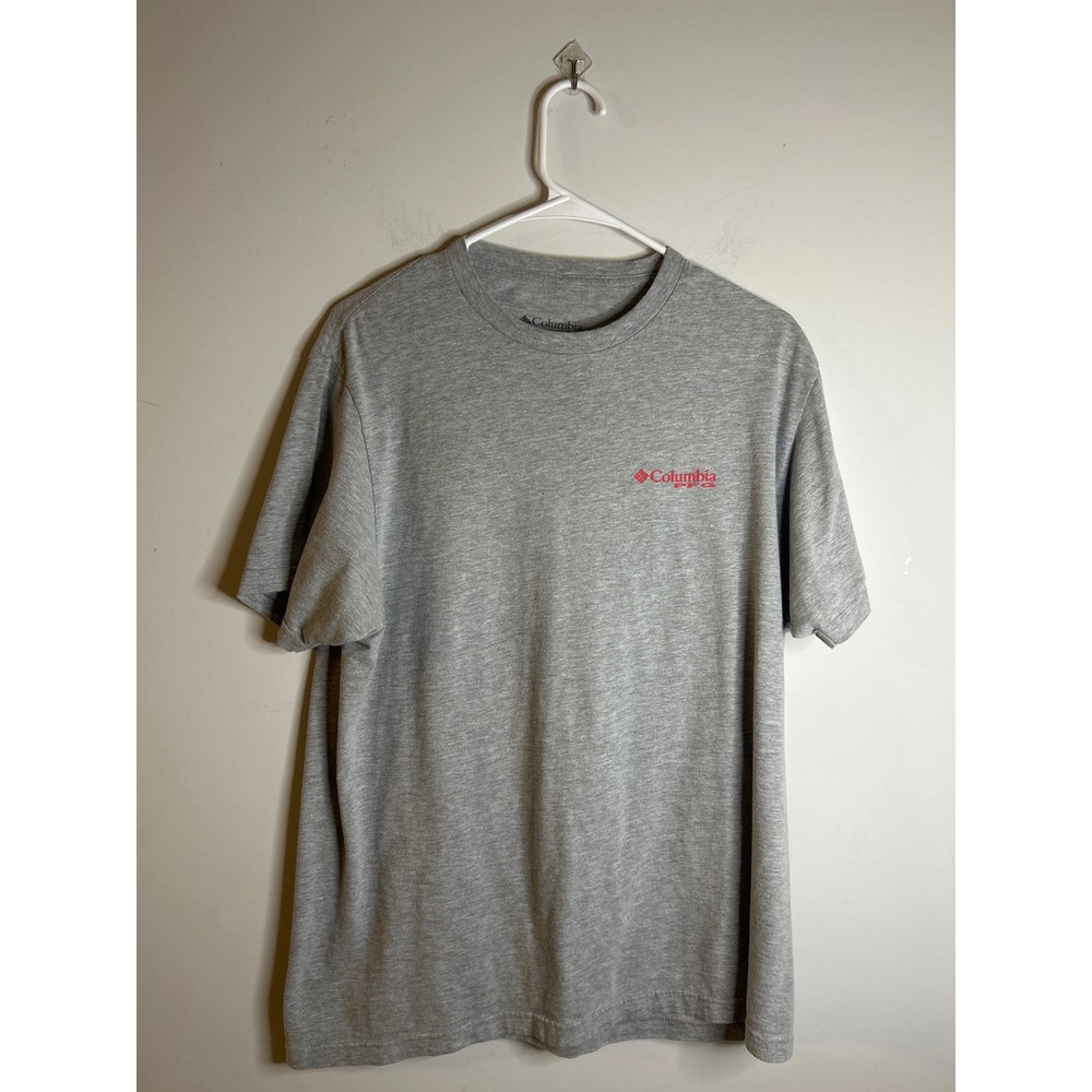 Columbia Gray PFG Performance Fishing Gear Short Sleeve Cotton T Shirt Men Large